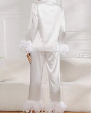 Feather-Trim Ice Silk Pajama Set