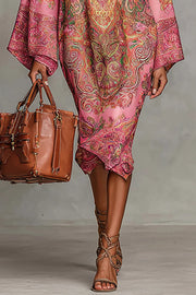 Retro Print Long Sleeve Loose Midi Dress – Casual Vacation