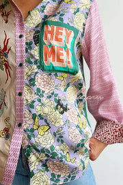 Dragon Print Patchwork Loose Shirt with Chest Pocket