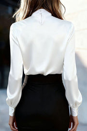 Satin Long Sleeve Tie-Front Shirt | Loose Fit Office Top