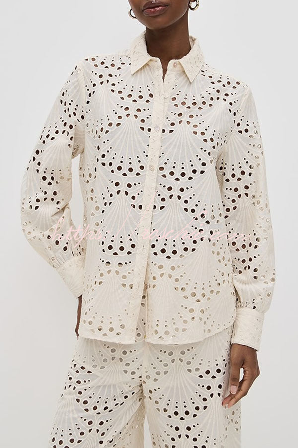 Embroidered Lace Long Sleeve Loose Blouse