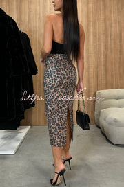 Faux Leather High-Rise Midi Skirt with Pockets and Slit