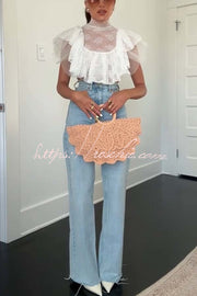 Lace Tulle High Neck Ruffle Cropped Top | Party & Vacation