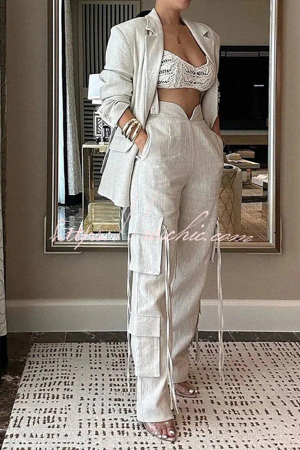 Women's Lapel Long Sleeve Loose Jacket & Straight Leg Pants Set