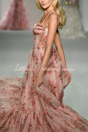 Floral Tulle Corset Sweetheart Neck A-Line Maxi Dress