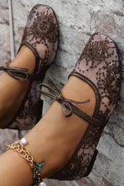 Sequined Embroidered Square-Toe Flat Shoes