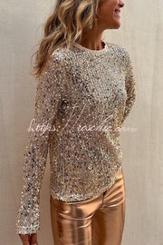 Sequin Long Sleeve Shift Blouse – Loose Fit Party Top