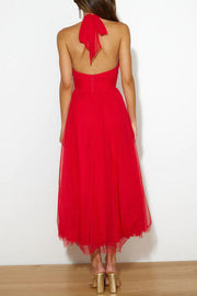 Tulle Halter Maxi Dress with Gathered Detail