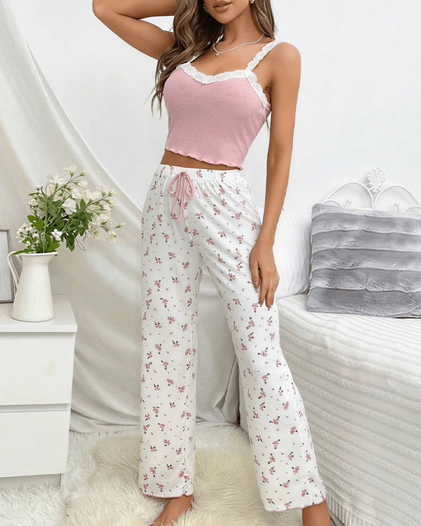 Cottagecore Floral Pajama Set – 3-Piece Cami, Shorts & Pants