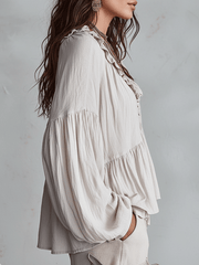 Vintage-Inspired Ruffle Blouse with Long Sleeves