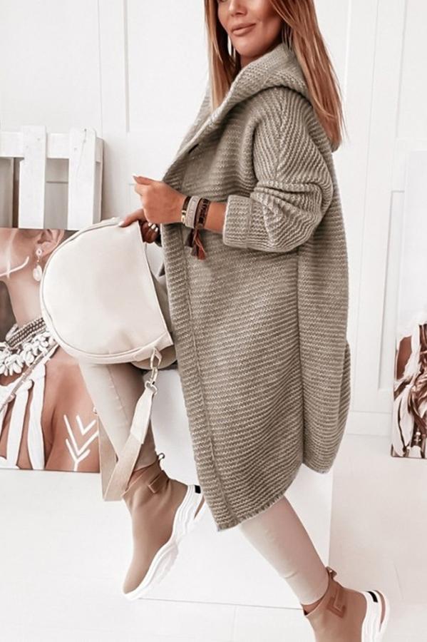 Hooded Cardigan with Coffee Button-Down Detail