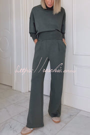 High-Neck Long Sleeve Sweatshirt and Loose Pants Lounge Set