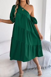 Robe midi ample pour femme – Col bateau, manches courtes, décontractée