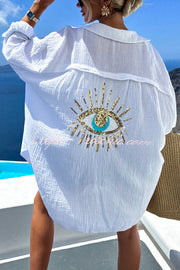 Linen Blend Sequin Oversized Shirt | Vacation Cover-Up
