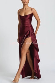 Backless Lace-Up Ruffle Maxi Dress – Spaghetti Strap