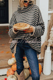 Striped Tunic Sweater with Pockets – Loose High Neck