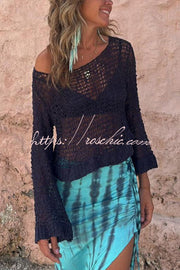 Pull cache-maillot à manches longues en tricot ajouré