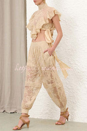 Lace Harem Pants with Gathered Waist & Ankle Cuffs