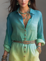 Teal Ombre Linen Romper – Lightweight Boho One-Piece