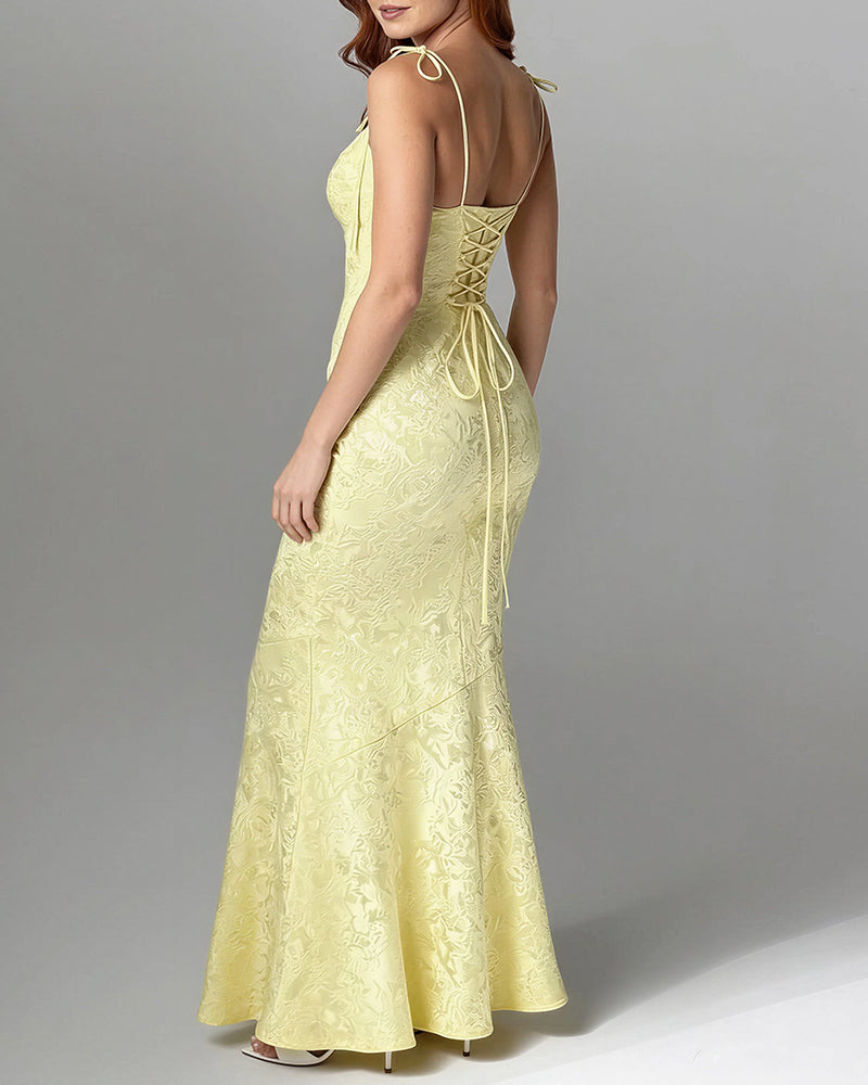 Lace Mermaid Tie-Strap Backless Maxi Dress