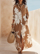 Bohemian Floral Maxi Shirt Dress in Cocoa Brown
