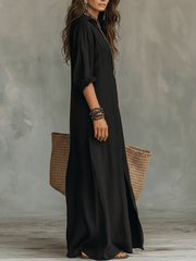 Black Bohemian Button-Front Maxi Dress