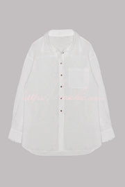 Linen Blend Oversized Long Sleeve Shirt with Pockets