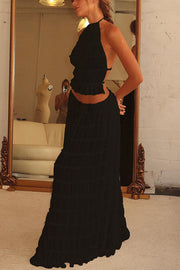 Pleated Tiered Maxi Skirt with Drawstring Waist | Vacation Wear