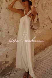 Linen Blend Halter Maxi Dress – Vacation Loose Fit