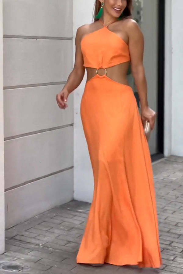 Halter Neck Backless Maxi Dress – Sleeveless Vacation Wear