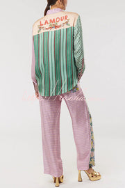 Dragon Print Patchwork Loose Shirt with Chest Pocket