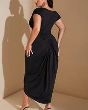 Asymmetrical Ruched Bodycon Maxi Dress Plus Size with Slit
