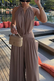 Wide-Leg High-Waist Draped Pants – Lightweight Vacation Style