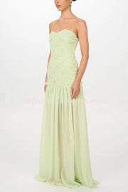 Floral Chiffon Strapless Maxi Dress – Off Shoulder Party Gown