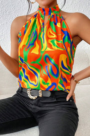 Printed Sleeveless Round Neck Loose Top