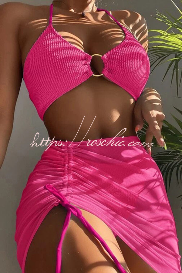Spaghetti Strap Pleated Three-Piece Swimsuit Set