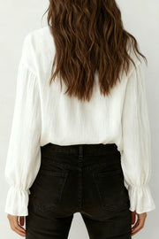 Lace Patchwork Button-Up Shirt | Loose Casual Long Sleeve