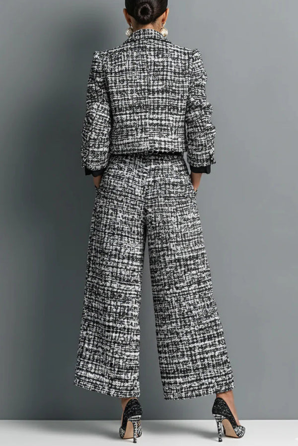 Women's Long Sleeve Lapel Jacket & Wide-Leg Pants Set