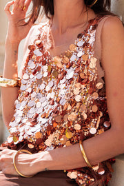 Sequin Sleeveless Vest Top | Loose Fit Round Neck