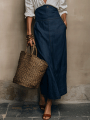 Denim Maxi Dress with White Shirt Layer | Coastal Style