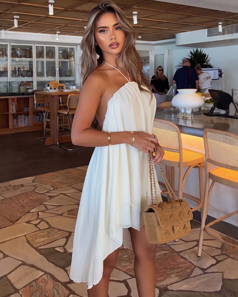 Halter Neck Tiered Mesh Mini Dress