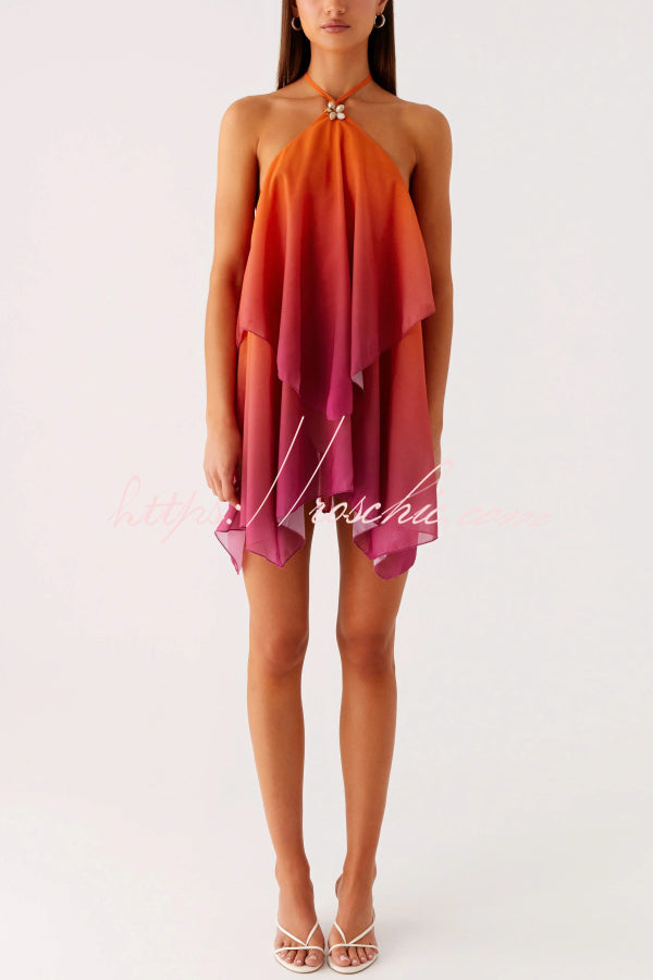 Gradient Halter Neck Backless Mini Dress – Loose Fit