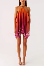 Gradient Halter Neck Backless Mini Dress – Loose Fit