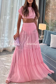 Chiffon Layered A-Line Maxi Skirt with Elastic Waist
