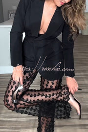 High-Waisted Mesh Flare Pants with Leaf Pattern