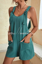 Linen Blend Sleeveless Romper with Pockets – Loose Fit