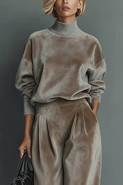 Ensemble haut à col roulé en velours et pantalon large – Coupe ample