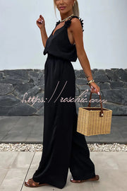 Embroidered Flower Sleeveless Jumpsuit – Loose V-Neck