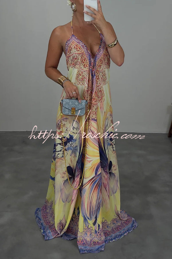 Bohemian Halter Neck Sleeveless Backless Loose Maxi Dress