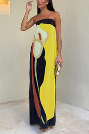 Abstract Floral Off Shoulder Maxi Dress – Vacation Loose Fit